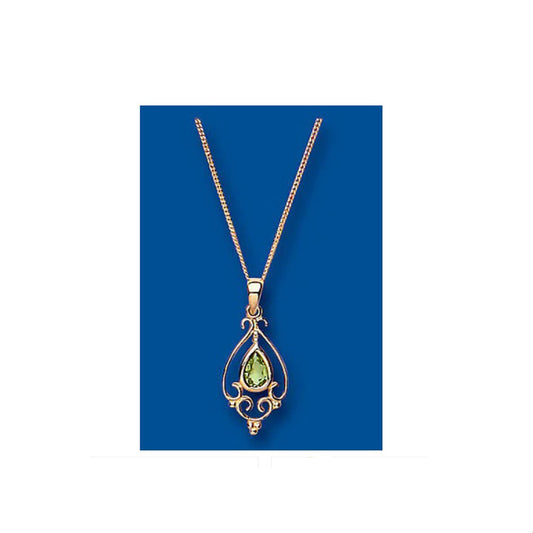 Victorian Peridot Pendant Yellow Gold Necklace Hallmarked 18" Chain British Made