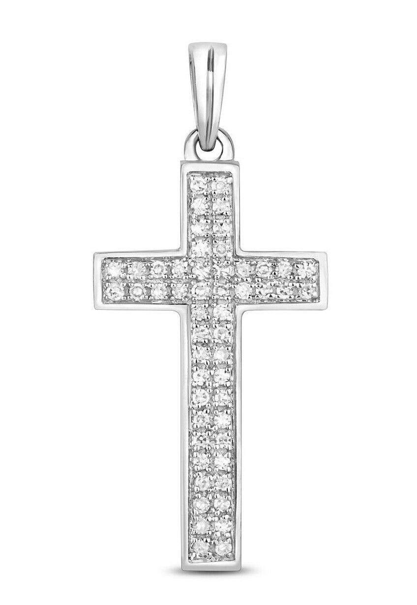 Elegant white gold diamond cross pendant with multiple small sparkling diamonds from J R Jewellery