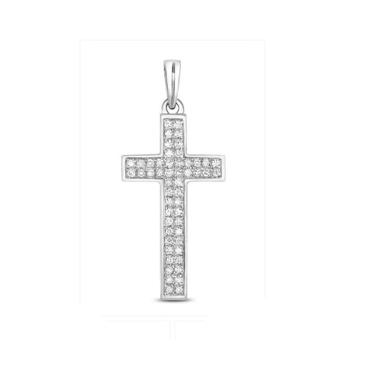 Elegant white gold diamond cross pendant with multiple sparkling diamonds set in a polished finish