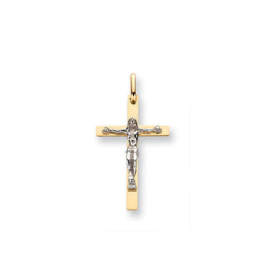 Gold Crucifix Pendant Two Colour Gold Cross Crucifix