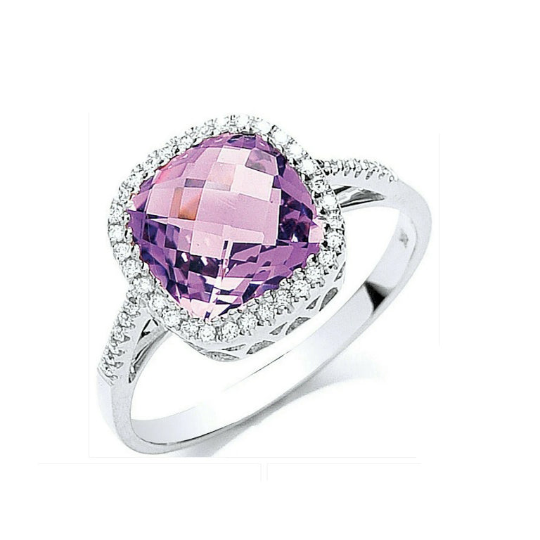 9ct White Gold 0.15ct Diamond & 2.00ct Amethyst Ring