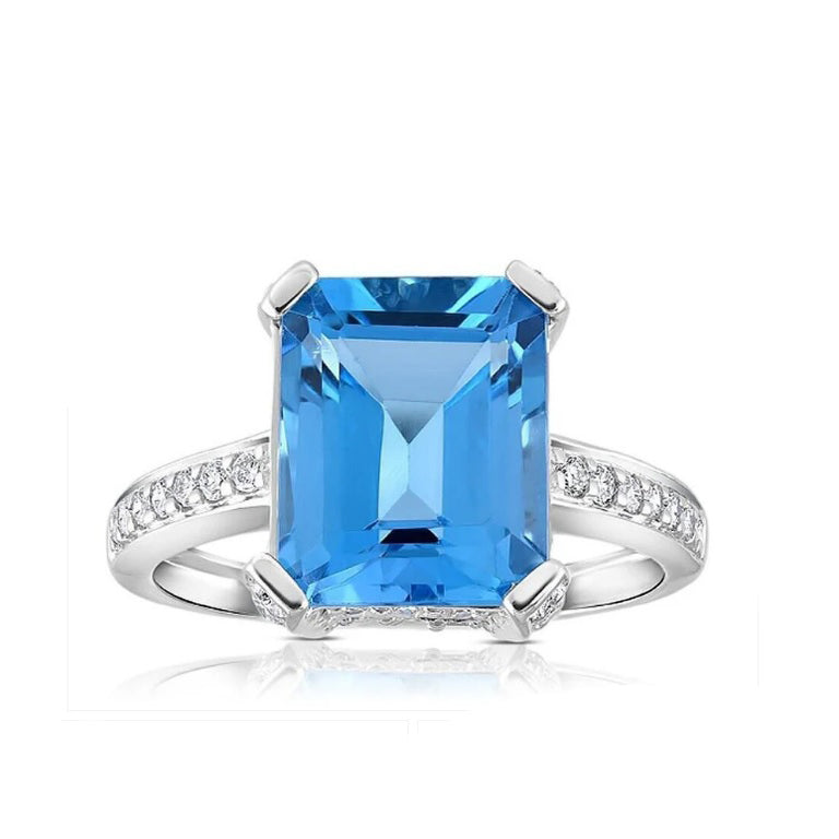 9ct White Gold 0.42ct Diamond and 4.40ct Blue Topaz Ring Statement Engagement