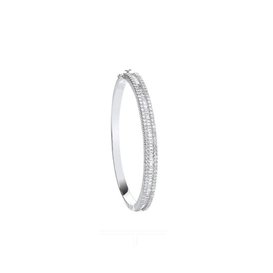 18ct White Gold 3.00ct Baguette & Brilliant Cut Diamond Bangle Made in London