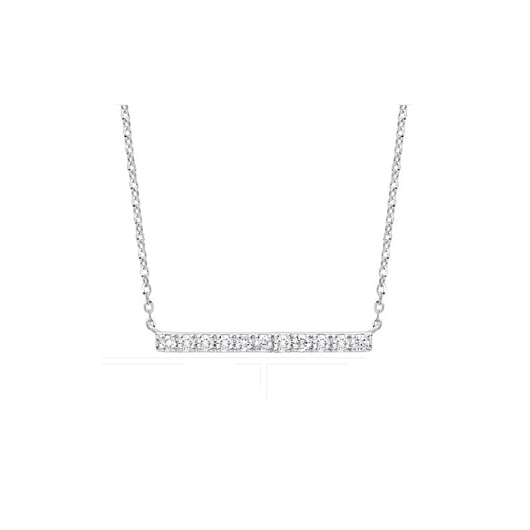 9ct White Gold 0.20ct Diamond Bar Necklace (18in/45cm) Chain Adjustable 16" 17"