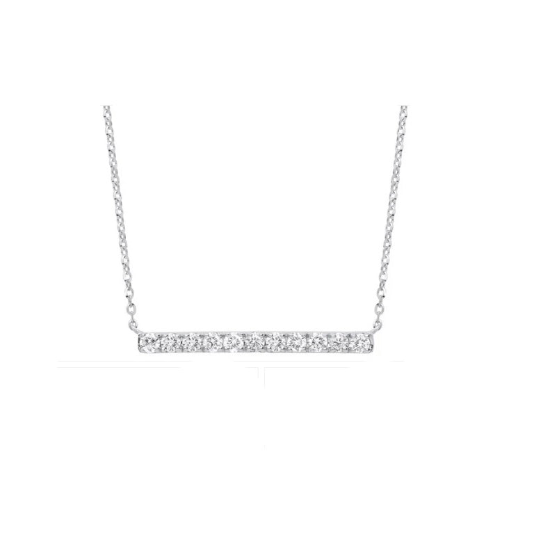 9ct White Gold 0.33ct Diamond Bar Necklace (18in/45cm) Chain Adjustable 16" 17"