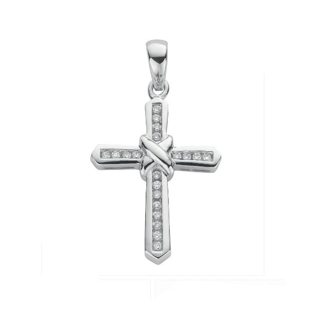 9ct White Gold 0.25ct Diamond Cross Pendant Hallmarked Channel set Diamonds