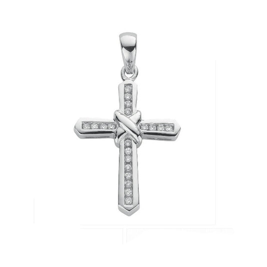 9ct White Gold 0.25ct Diamond Cross Pendant Hallmarked Channel set Diamonds