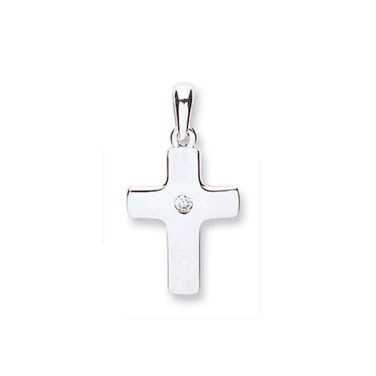 9ct White Gold Cross Pendant With Simulated Diamond