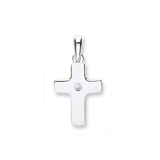9ct White Gold Cross Pendant With Simulated Diamond