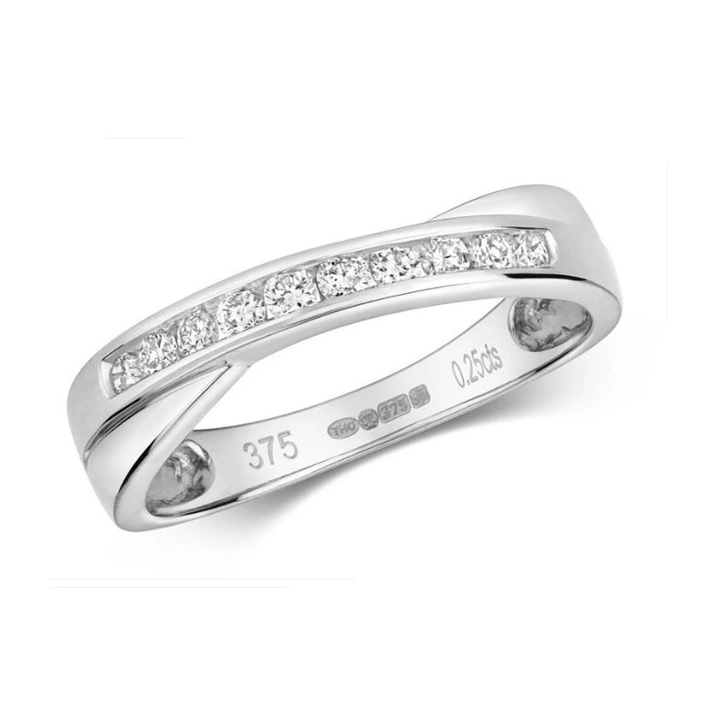 Real Diamond Crossover Eternity Ring 9ct White Gold Anniversary Band 0.25ctw