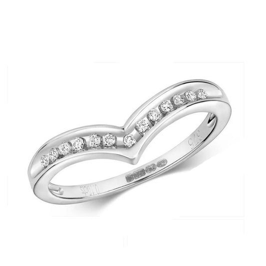 Real Diamond Wishbone Ring Solid White Gold Channel Set Eternity Wedding Band