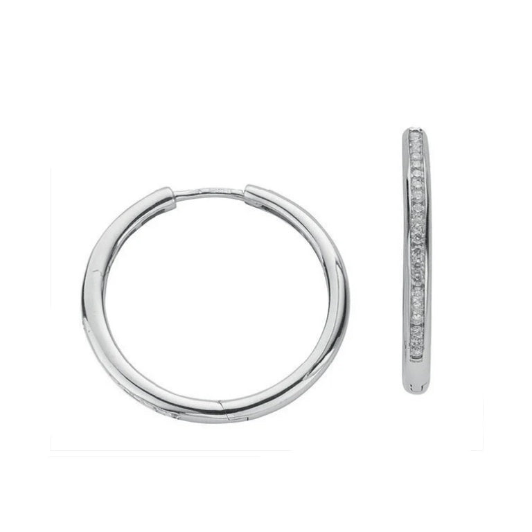 9ct White Gold 0.50ct Diamond Hoop Earrings 27.5mm Diameter Channel Set