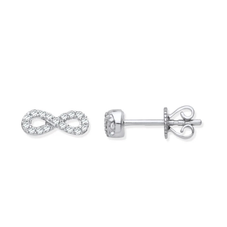9ct White Gold Infinity 0.15ctw Diamond Studs Hallmarked - 9 x 4mm