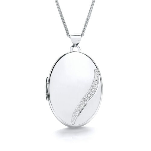 9ct White Gold Oval Diamond Locket Hallmarked Real Diamonds 33 x 20mm