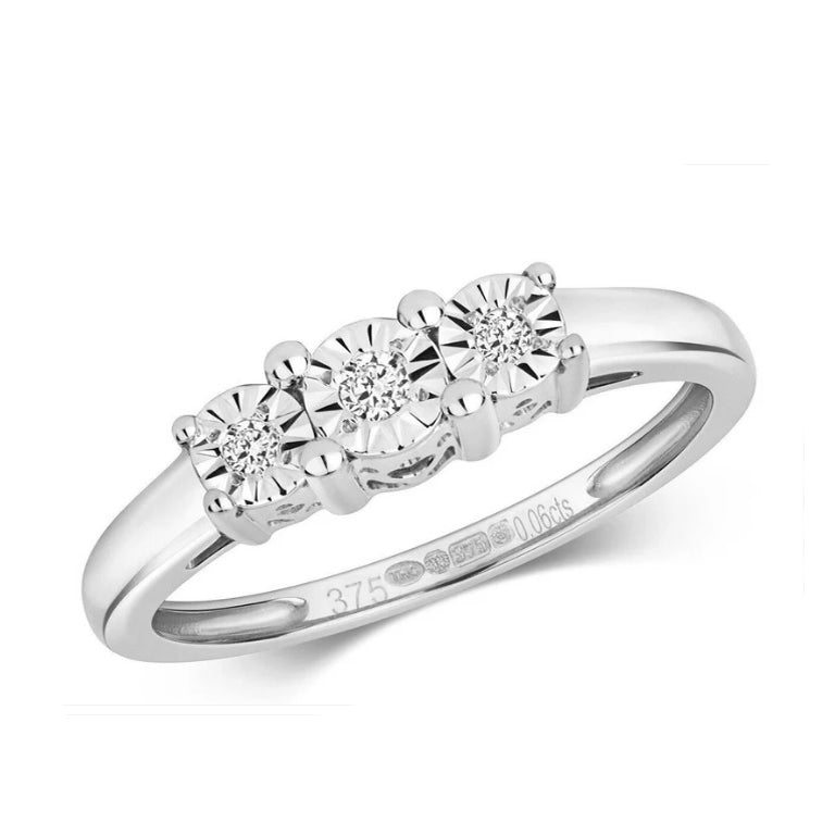 Real Diamond Trilogy Ring Solid White Gold Three Stone Engagement