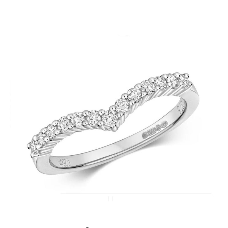 Real Diamond Wishbone Ring Solid White Gold 0.25ctw Claw Set Eternity