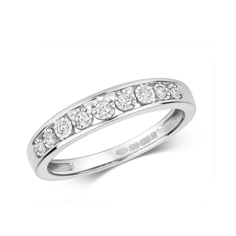 Real Diamond Half Eternity Ring Solid White Gold Band Size JKLMNOPQ