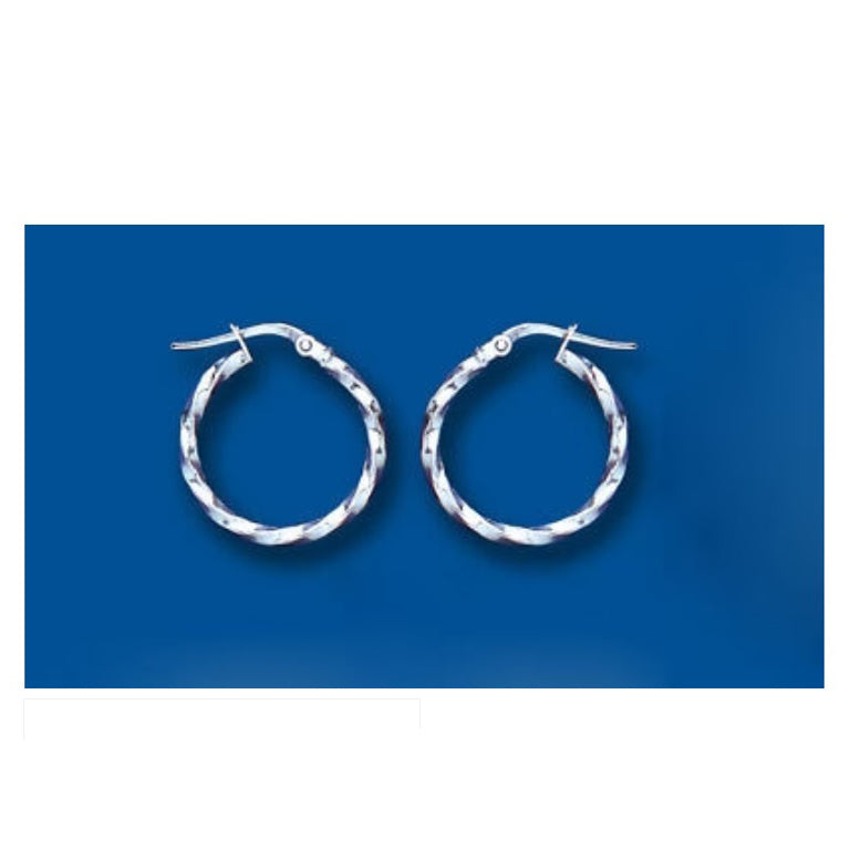 White Gold Hoop Earrings Creole Twist Hoops 19mm Hallmarked