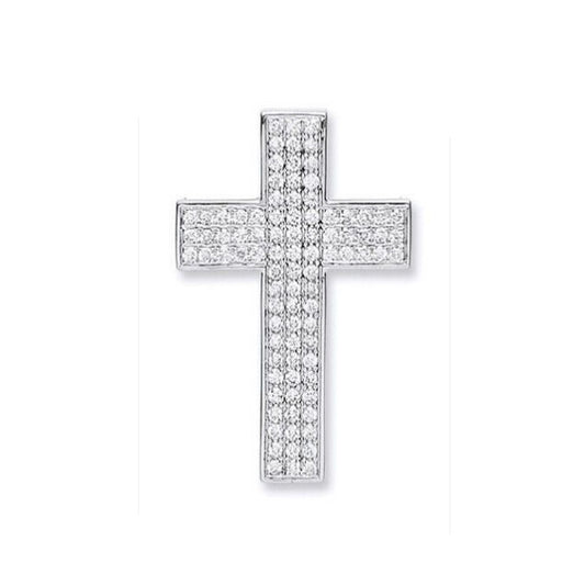 18ct White Gold Pave Set 0.80ct Diamond Cross Pendant