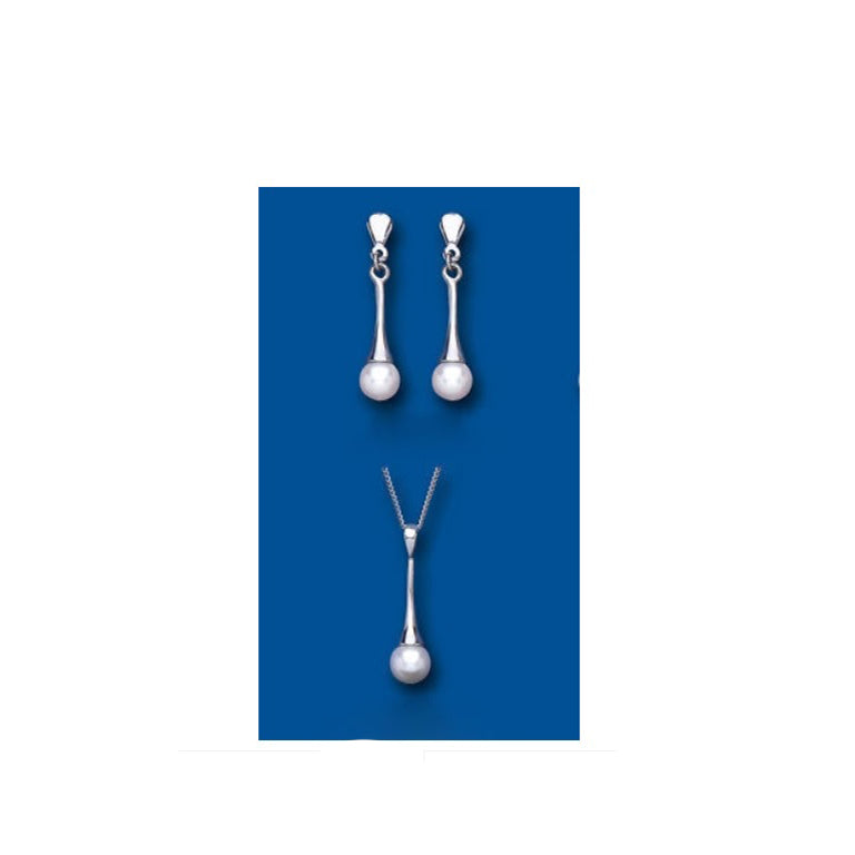 Pearl Set White Gold Pendant and Earrings Drops Hallmarked British Made