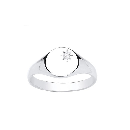 Diamond Signet Ring Solid Sterling Silver Ladies Oval