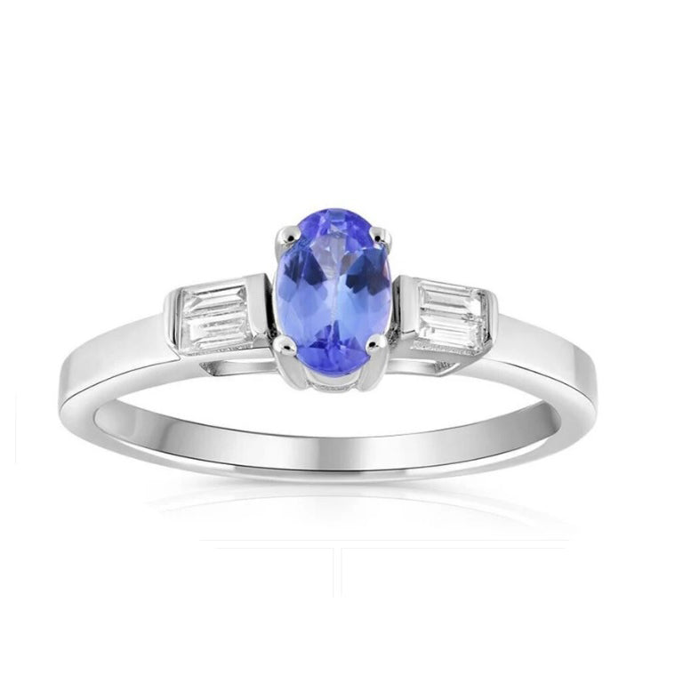 9ct White Gold 0.11ct Diamond Baguette & 0.48ct Tanzanite Ring