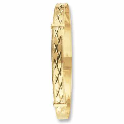 J R Jewellery yellow gold expandable bangle with intricate cross pattern design