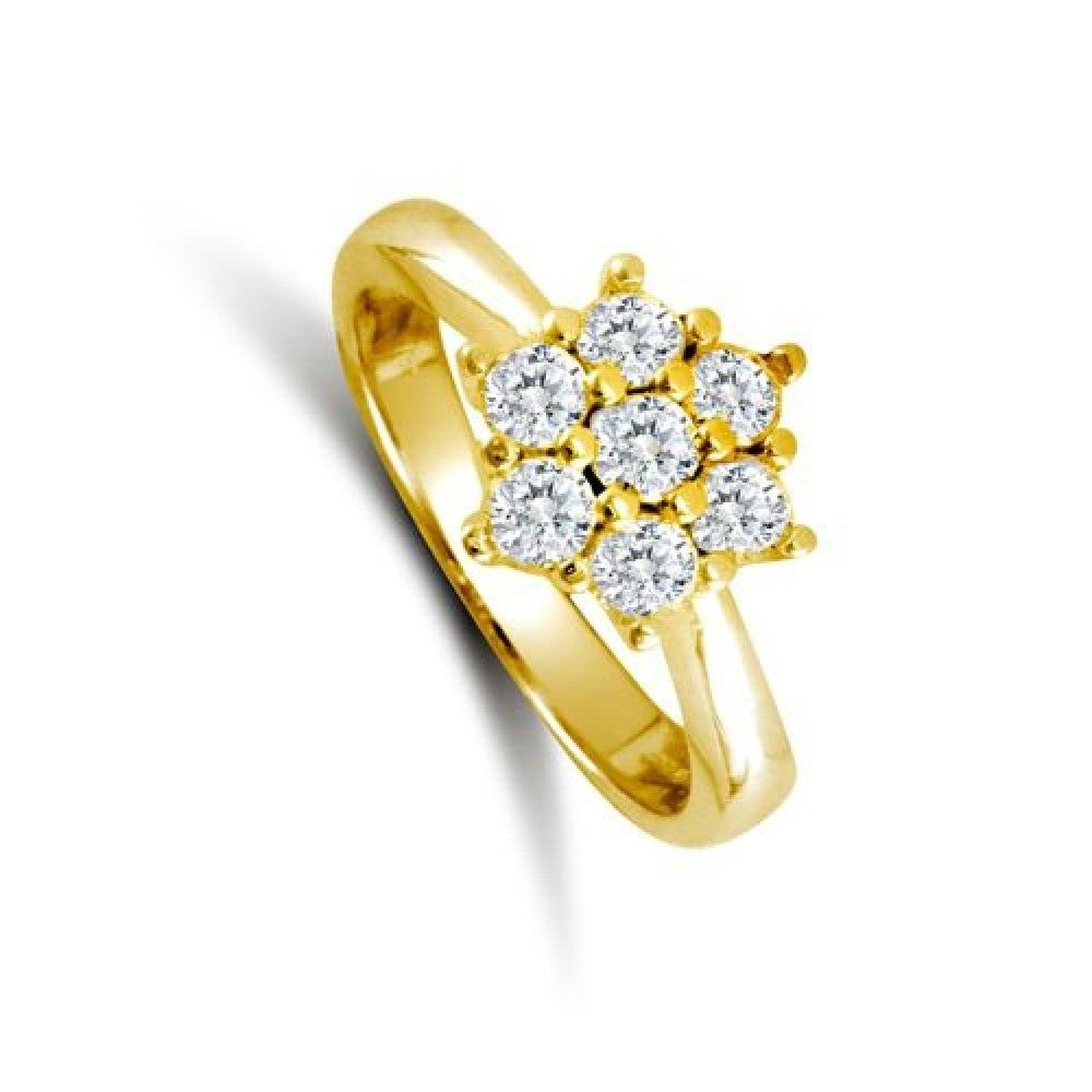 J R Jewellery ladies 7 stone engagement ring in gold with seven sparkling diamonds cluster design