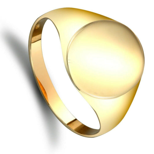 Yellow gold oval signet ring with smooth polished finish by J R Jewellery