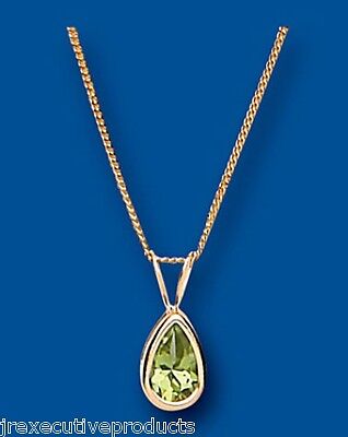 Elegant yellow gold peridot pendant with teardrop-shaped green peridot on fine gold chain