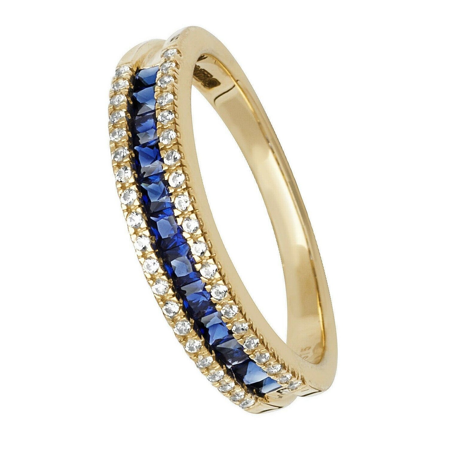 J R Jewellery yellow gold sapphire eternity ring with blue sapphires and surrounding diamonds