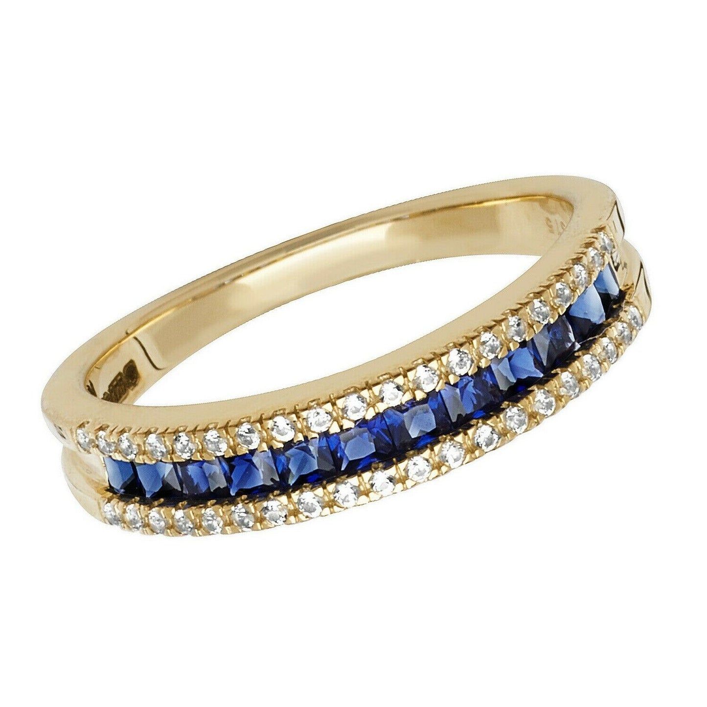 J R Jewellery yellow gold sapphire eternity ring with blue sapphires and sparkling diamonds