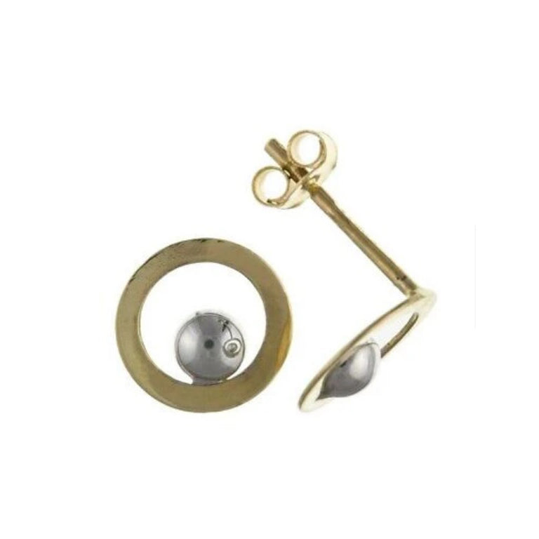 9ct Open Circle Stud Earrings Solid Yellow and White Gold Studs British Made