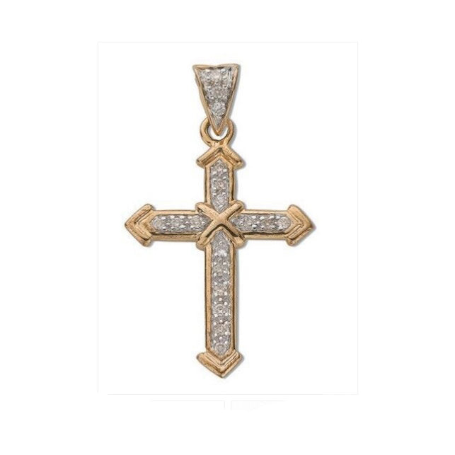 9ct Yellow Gold 0.18ct Diamond Cross Pendant Hallmarked
