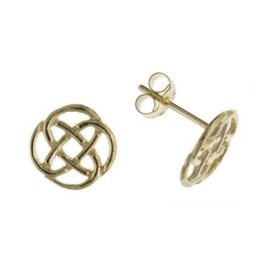 Yellow Gold Celtic Stud Earrings Solid 9 Carat 10mm Studs British Made