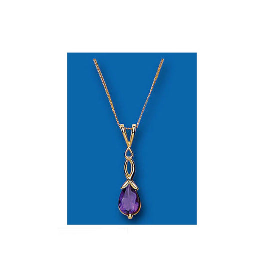 Yellow Gold Amethyst Pendant Twist Design Solitaire 18" Chain Hallmarked British