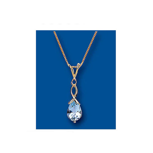 Yellow Gold Blue Topaz Pendant Twist Design Hallmarked 18" Chain British Made