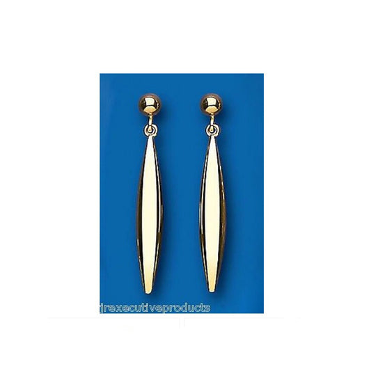 Yellow Gold Plain Bomber Drop Earrings Hallmarked Drops Dangly