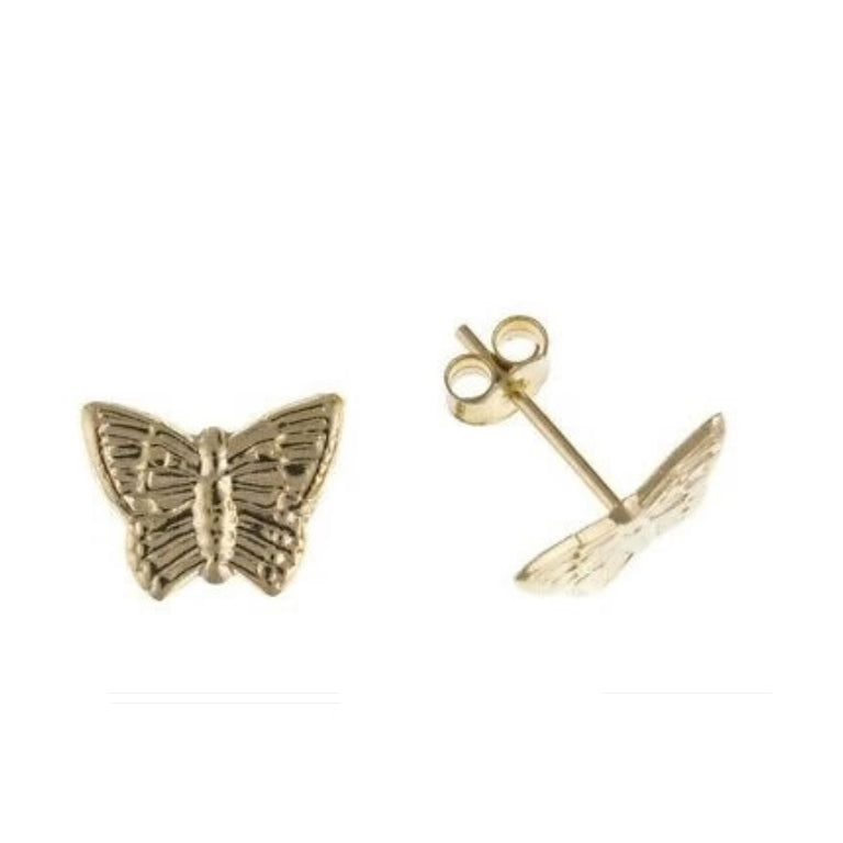 Yellow Gold Butterfly Stud Earrings Solid 9 Carat British Made