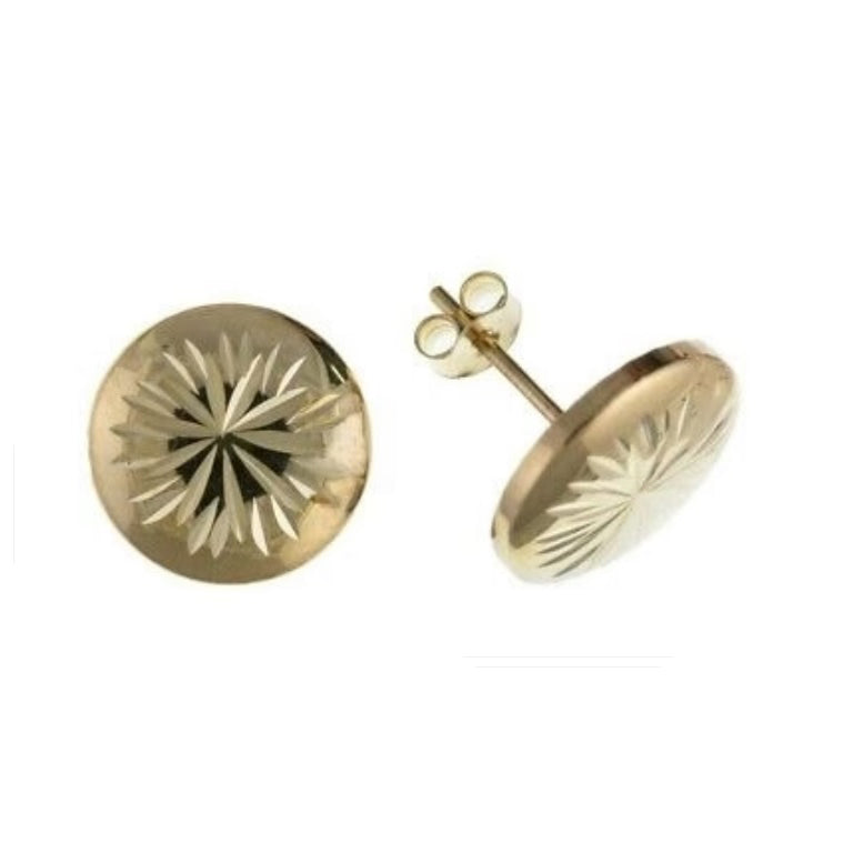 Yellow Gold Button Stud Earrings 10mm Studs 9 Carat British Made