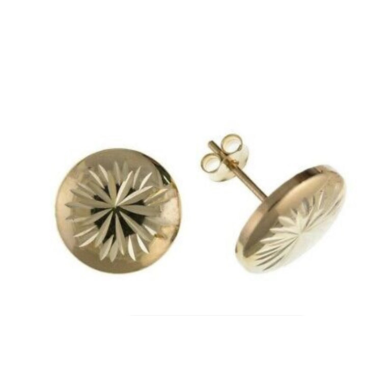 Yellow Gold Button Stud Earrings Diamond Cut 6mm Studs Solid 9ct British Made