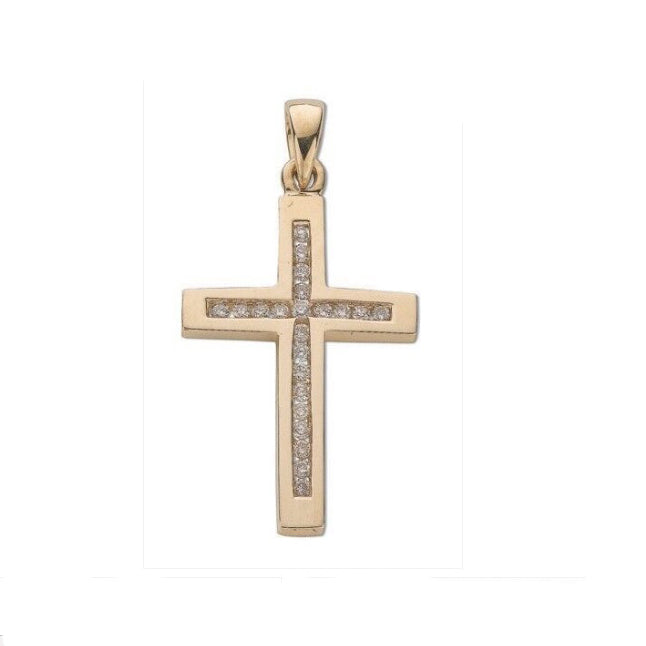 9ct Yellow Gold 0.35ct Diamond Cross Pendant Hallmarked Channel set Diamonds