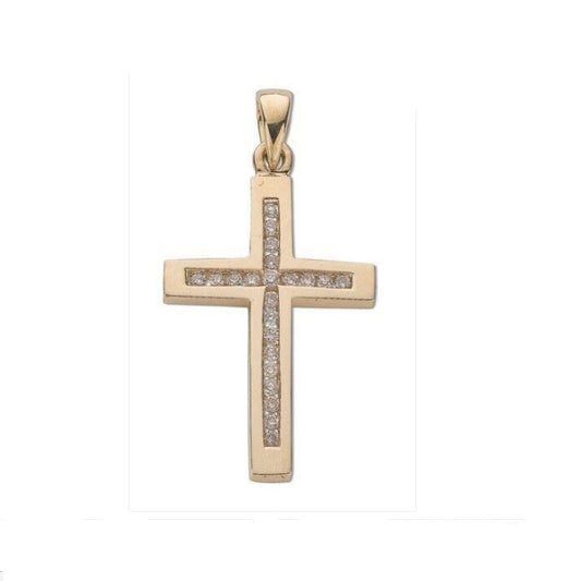 9ct Yellow Gold 0.35ct Diamond Cross Pendant Hallmarked Channel set Diamonds