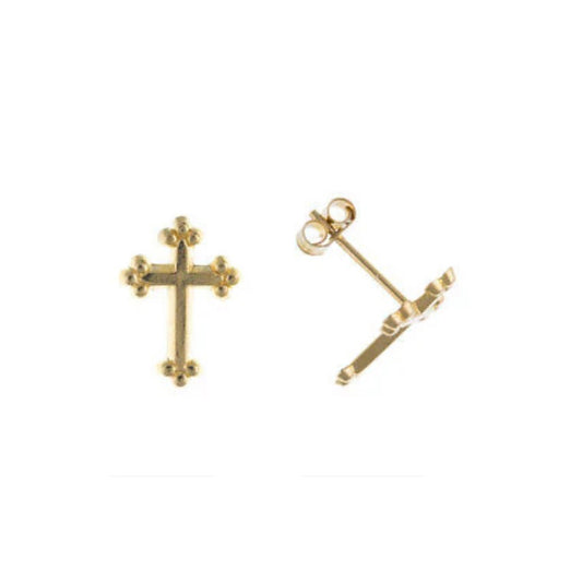 Yellow Gold Cross Earrings Stud Club Crosses Studs
