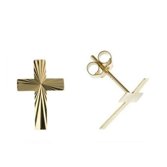 Yellow Gold Cross Stud Earrings Religious Studs Solid 9 Carat British Made