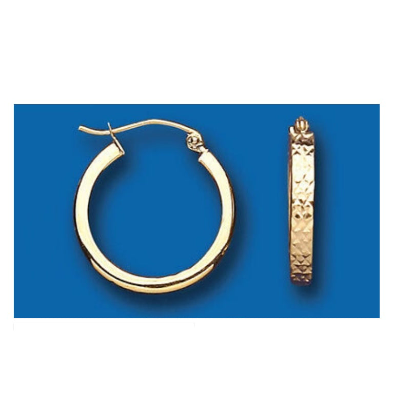 Hoop Earrings Yellow Gold Hoops Creole Diamond Cut 20mm Hallmarked