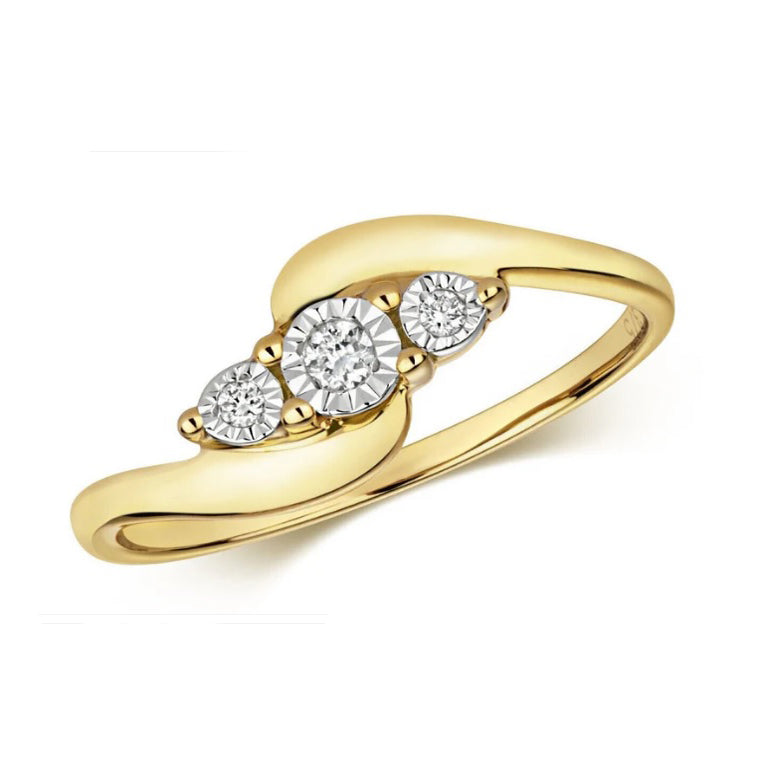 Real Diamond Three Stone Ring Solid Yellow Twist Trilogy Engagement