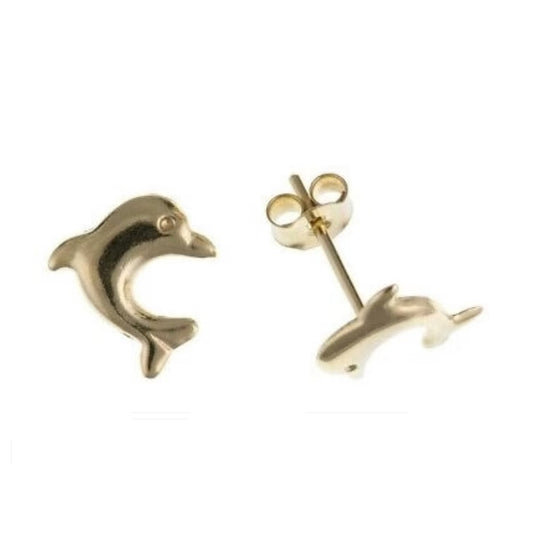 Yellow Gold Dolphin Earrings 9 Carat Stud British Made