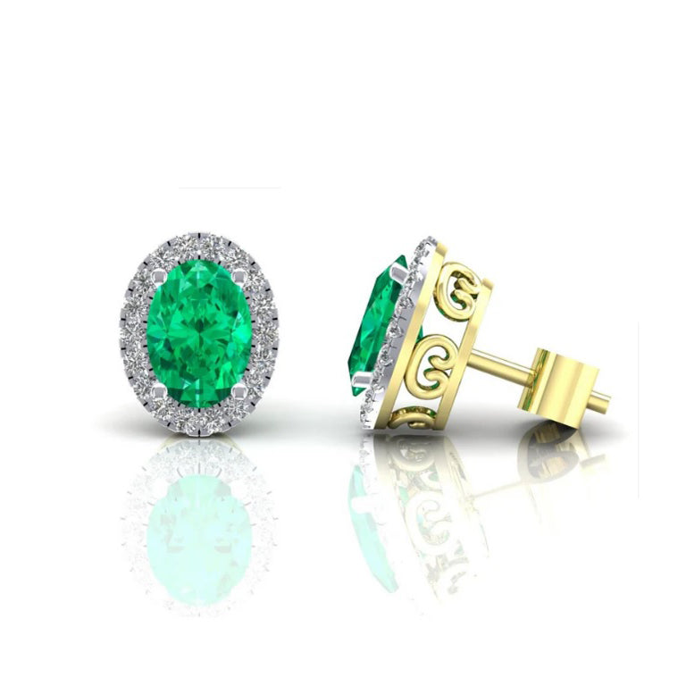 9ct Yellow Gold Emerald Cluster Stud Earrings Oval Studs Hallmarked