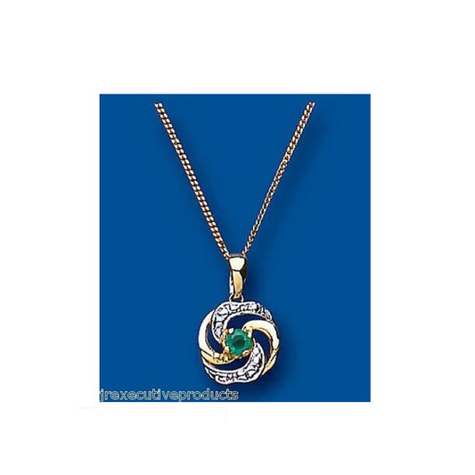 Yellow Gold Emerald Pendant 18" Chain Hallmarked British Made Natural Emeralds